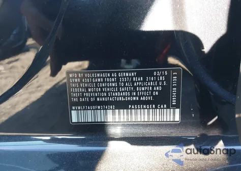 2015 Volkswagen Golf R 4-Door from USA, damaged, VIN WVWLF7AU0FW274262